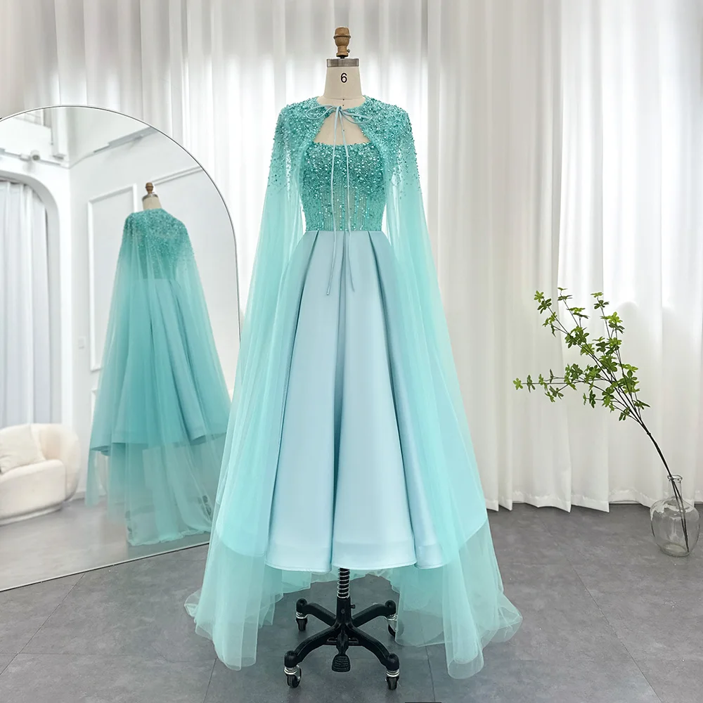 

AGLEA 2023 Blue Short Midi Women Wedding Party Dress Luxury Dubai Pink Arabic Evening with Cape Turquoise Ankle Length PINK