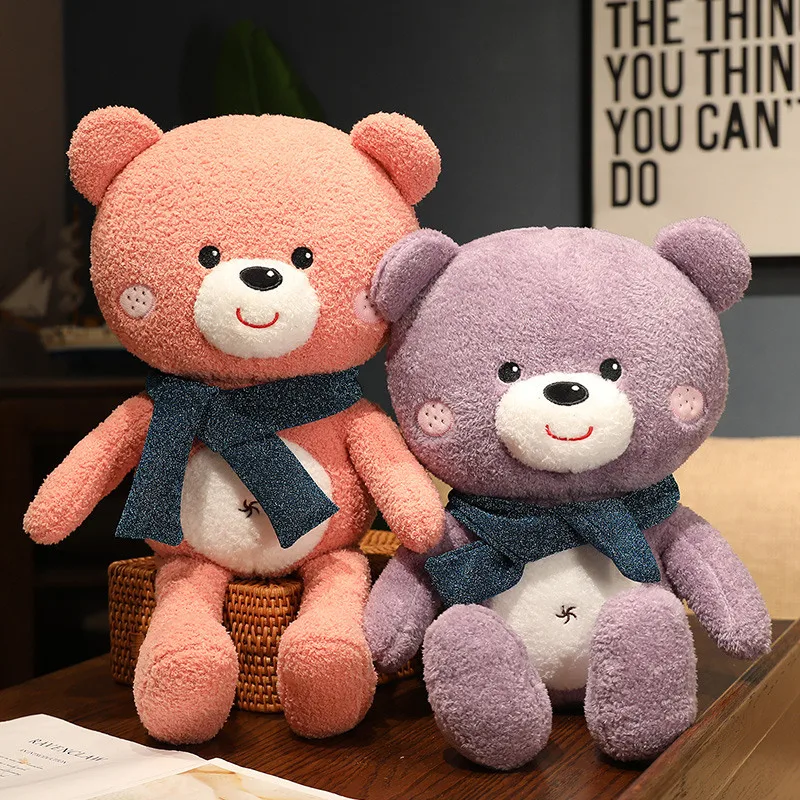60cm Kawaii Bear Plush Toy Stuffed Animal Soft Teddy Bear with Scarf Pillow Accompany Doll Toys for Kids Girl Birthday Xmas Gift