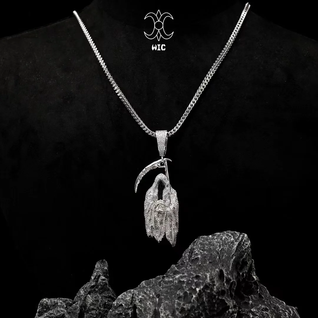 

WIC Death Ghost Pendant Necklaces Full Zircon Hip Hop Necklace Grim Reaper 3D Iced Out Luminous Fashion Jewelry Gift For Friend