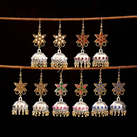 ethnic retro geometric colorful crystal turkish jhumka earrings womens indian jewelry flower gold bell tassel dangling earrings