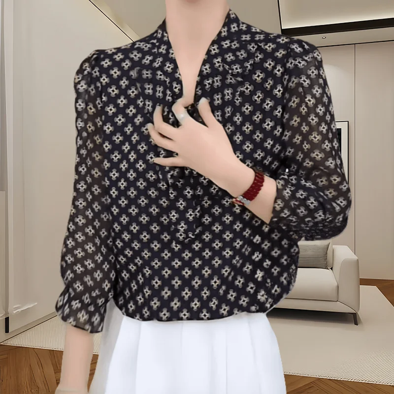 Рубашки французские sle блузки летняя Новинка топ с V-образным вырезом и рукавом