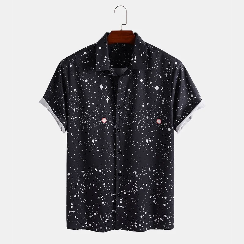 

Top Selling Product In 2022 Summer New Short-sleeved Men's Star Polka Dot Print Casual Men's Lapel Shirt Men Clothing