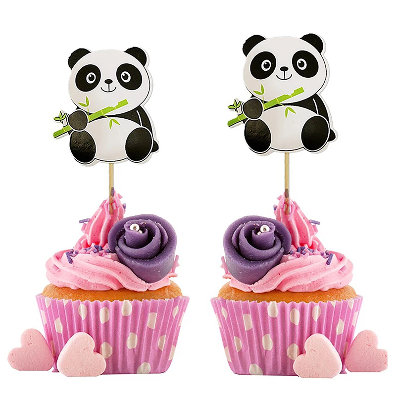 

24Pcs/Pack Panda Theme Cupcake Topper Birthday Supplies Wedding Decorations Baby Shower Party Favors For Kids Cake Decoration