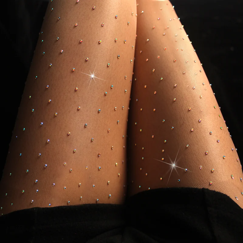 

Tights Women Sexy Black Fishnet Stockings Breathable Rhinestone Pantyhose Diamonds Stockings Plus Size Tights 20d Stockings Sock