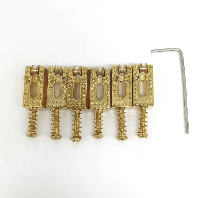 6Pcs Electric Guitar ST Roller Bridge Tremolo Saddles With Wrench For Stratocaster Telecaster Gold
