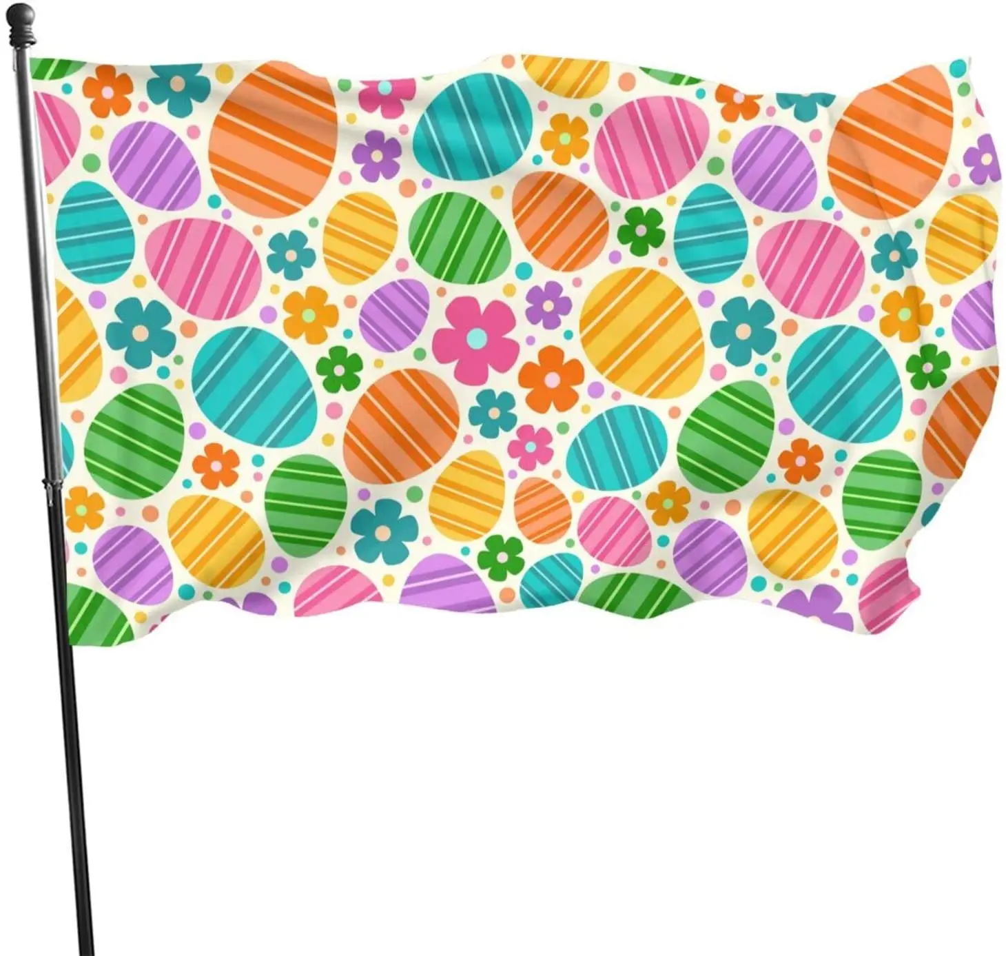 

Colorful Easter Egg and Flowers Dot Pattern Happy Easter Day Flag Outdoor Decorative Banner Outside Hanging Standard Flag Yard