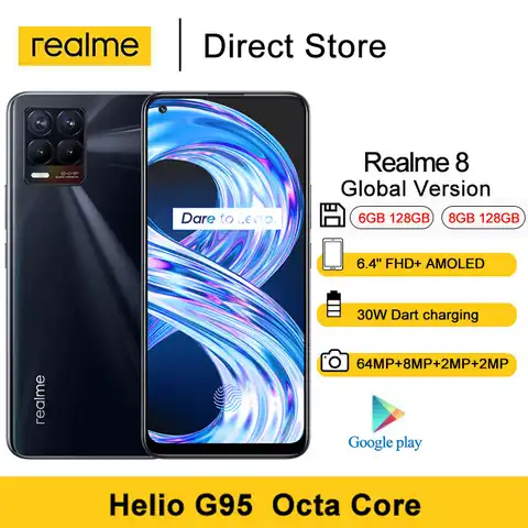 Смартфон Realme 8, NFC, Android 11, 6 + 128 ГБ, 6,4 дюйма, 4 камеры 64 мп, 5000 мА · ч