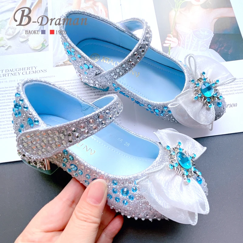 2022 Spring & Autumn Children's High Heels Crystal Shoes Piano Performance Shoes Girls Dress Shoes Leather Shoes Princess Shoes