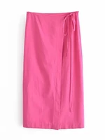2021 summer women elegance midi skirt tether high waist a line skirts hidden button holiday middle length slit skirts female