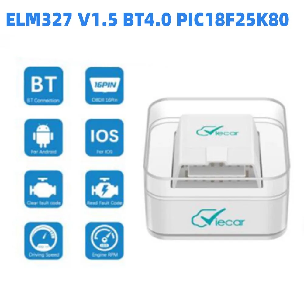 

Viecar ELM327 V1.5 PIC18F25K80 Engine OBD 2 OBD2 Car Diagnostic Scanner Auto tool Bluetoth 4.0 For IOS ELM 327 V 1 5