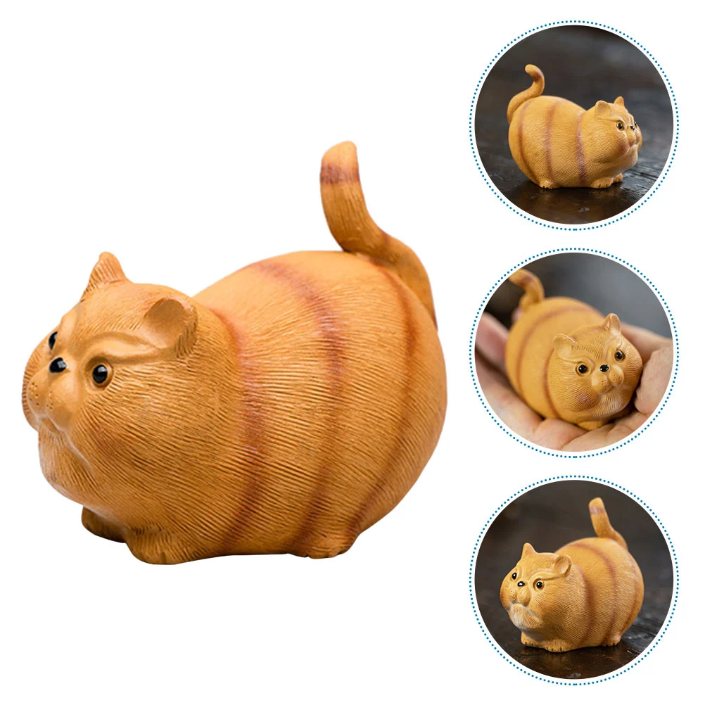 

Cat Tea Pet Figurinetoys Statue Ornament Kids Lucky Fu Kung Statues Decoration Kitten Decor Chinese Sculpture Wealth Petsroom