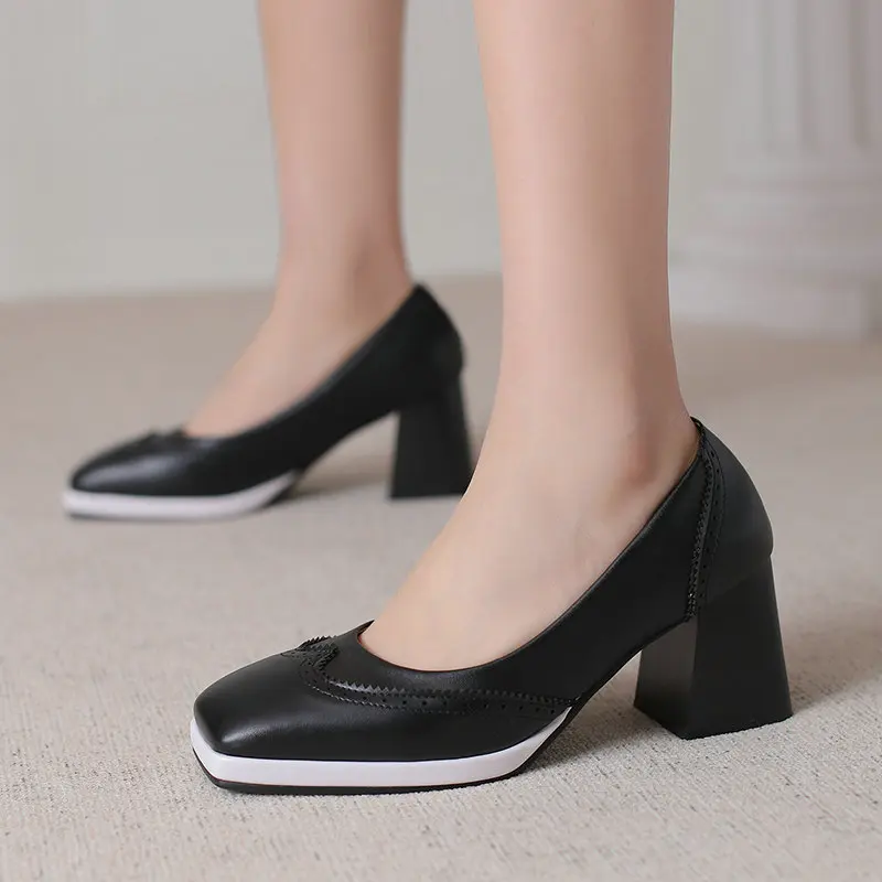 Elegant Women Lolita Pumps Patchwork Slip On Platform Femboy Shoes Chunky Heels Plus Size for Men Crossdresser Sissy