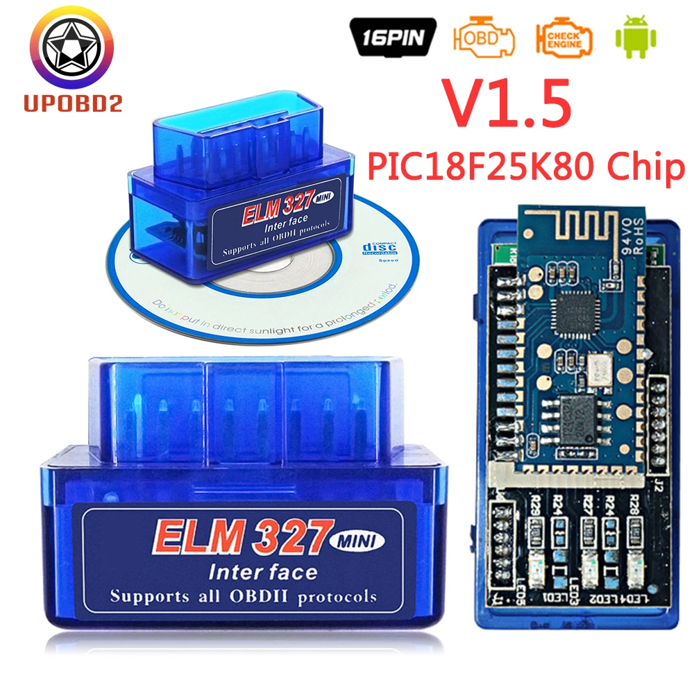 Мини-сканер ELM327 OBD2 с чипом PIC18F25K80 Bluetooth-совместимый для Android/ПК |
