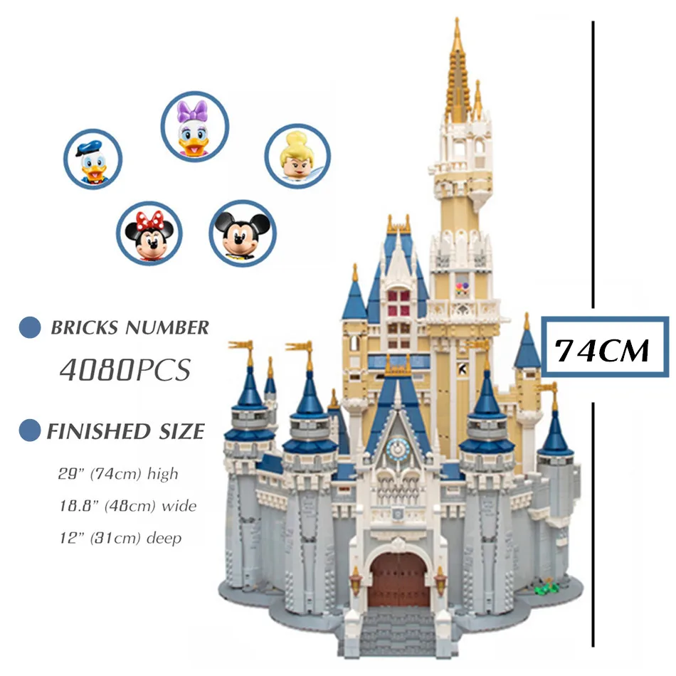 

Fit 71040 Disney 4080PCS 5 Figures Princess City Castle Friends House Idea Mickey Building Block Brick Kid Toy Gift 16008