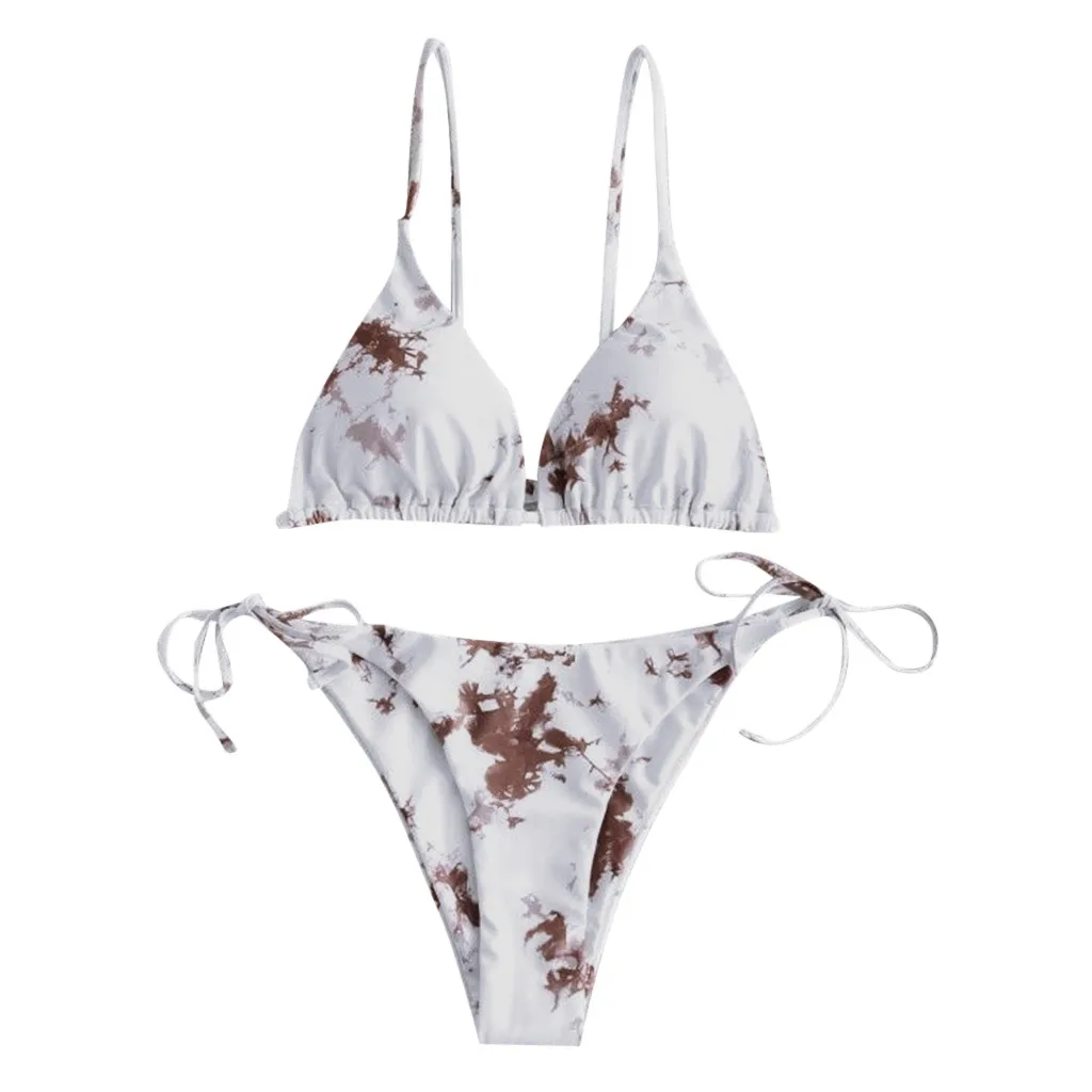 Swimsuit Women's Piece Lace Sexy Print Two Tie-Dye Leg Up Bikini Set High Cut Swimwears Tankinis Set Swimwears bikini top