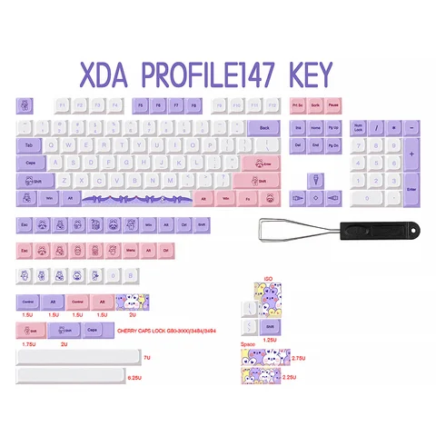 Кепка для клавиатуры с лавандовым Кроликом, Кепка для клавиш pbt XDA, Кепка для механической клавиатуры dz60/RK61/64/gk61/68/75/84/98 GMMKPRO, 7u разделенная клавиатура