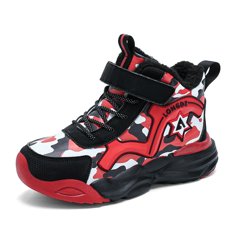 

Зимние кроссовки для мальчиков и девочек, уличная детская повседневная обувь, теплая плюшевая водонепроницаемая ветрозащитная детская обувь, нескользящая Молодежная обувь