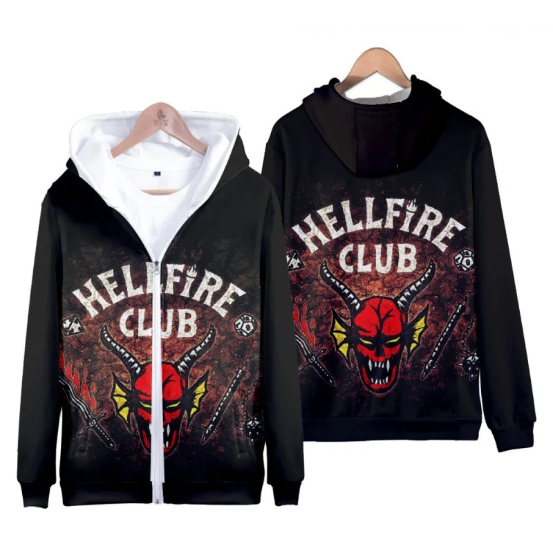 

3D Print Hellfire Club Hoodie Stranger Things Season 4 Hoodies Cosplay Costume Zipper Hooded Ssweatshirt Boys Girls Kids Clothes