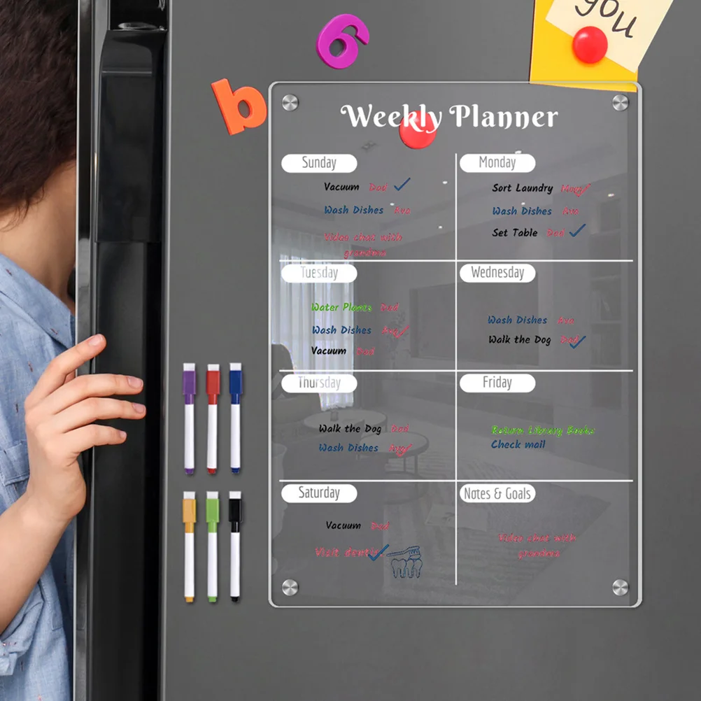 

Weekly Planner Board Magnetic Whiteboard Dry Erase Note Acrylic Refrigerator Daily Schedule Clear Fridge To-do-list Calendar