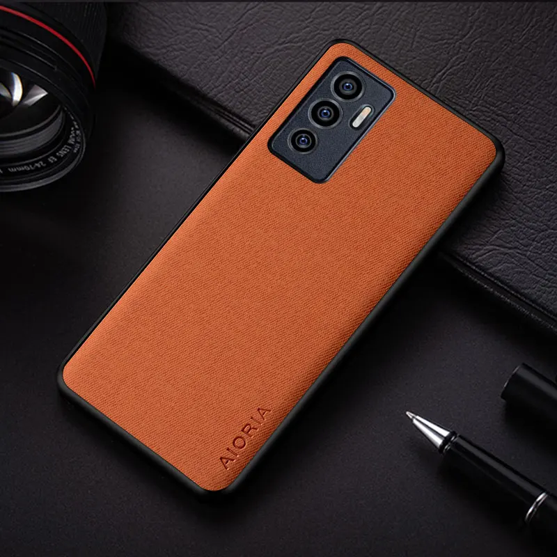 Case for Vivo V23e coque business style simple design lightweight durable solid color textile leather cover funda |
