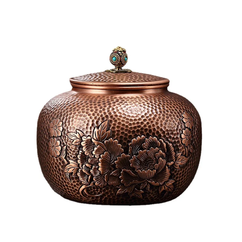 

Xk Pure Copper Tea Jar Sealed Jar Household Pu'er Tea Storage Jar Moisture-Proof