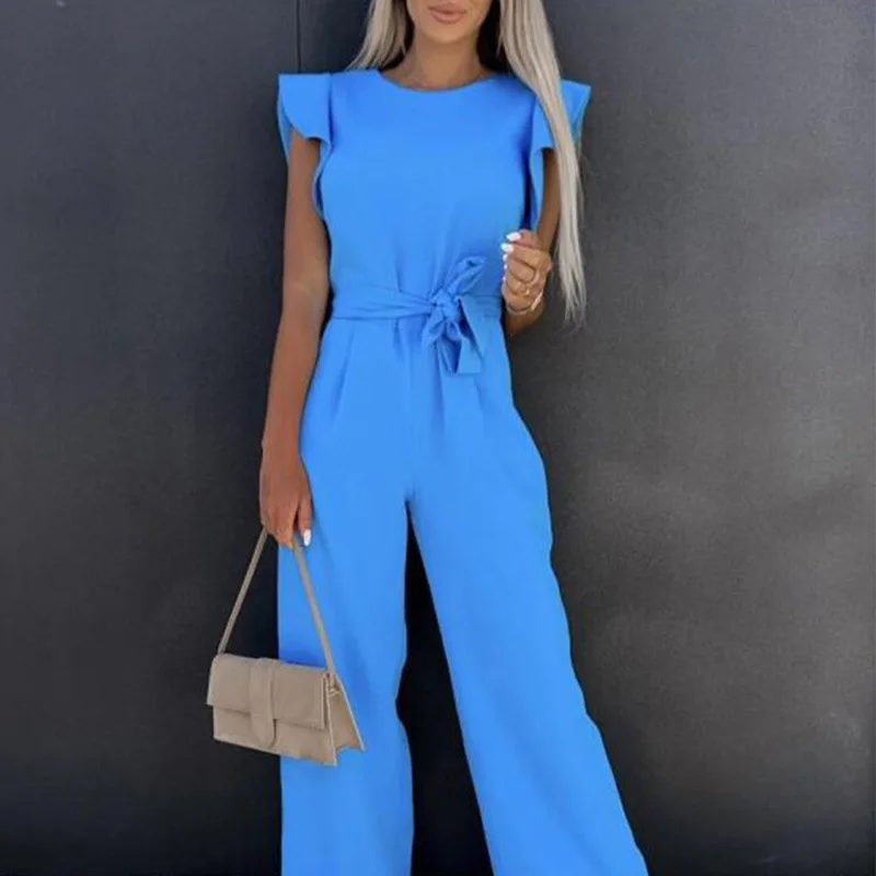 

Casual Sleeveless High Waist Lace Up Wide Leg Pants Romper Onepieces Women Elegant Fashion Loose Corset Jumpsuit Overalls