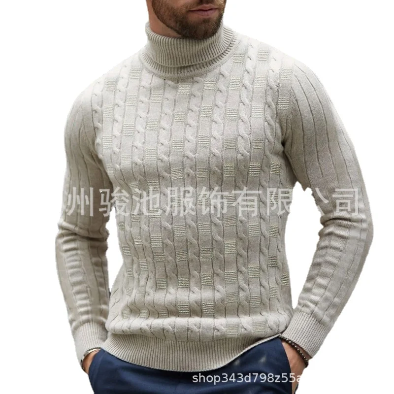 Y2k Autumn Winter Men's Solid Color Turtleneck Men's Knit Sweater Coat A Sweater Suitable for Shopping Trips