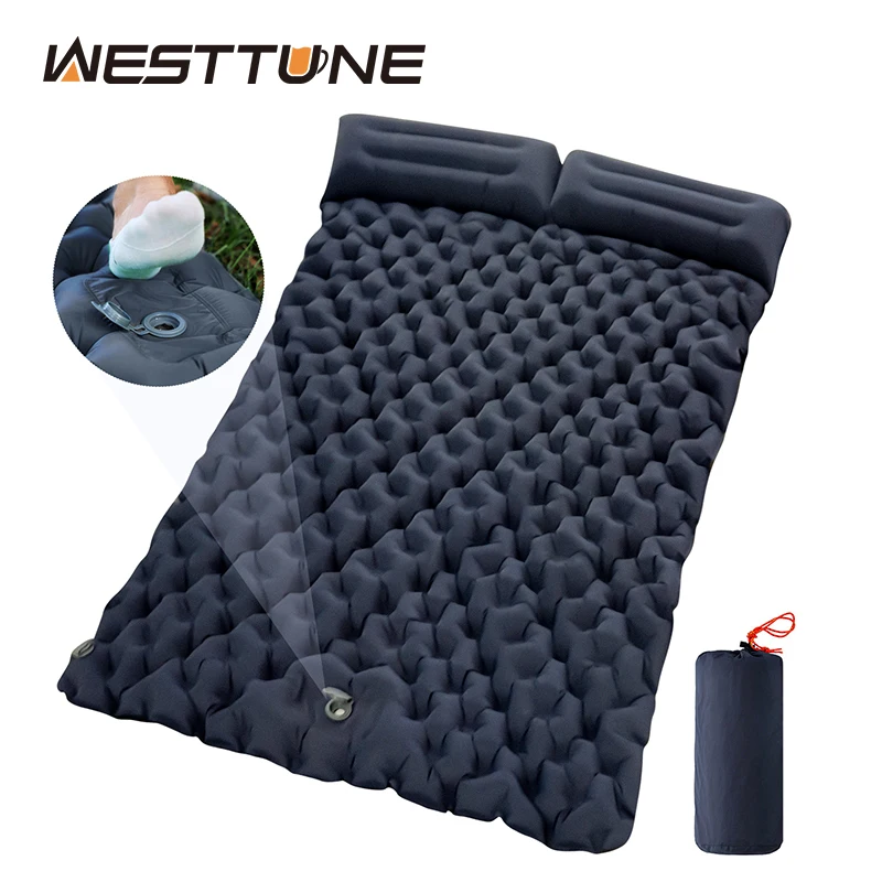Camping Double Inflatable Mattress with Built-in Pillow & Pump Outdoor Sleeping Pad Inflatable Mat for Travel Backpacking Hiking