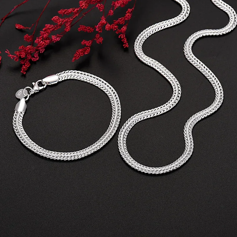 

New Trending Y2k 925 Sterling Silver Classic 6MM Geometry Bracelets Neckalces Jewelry Set for Women Man Fashion Accessories Gift