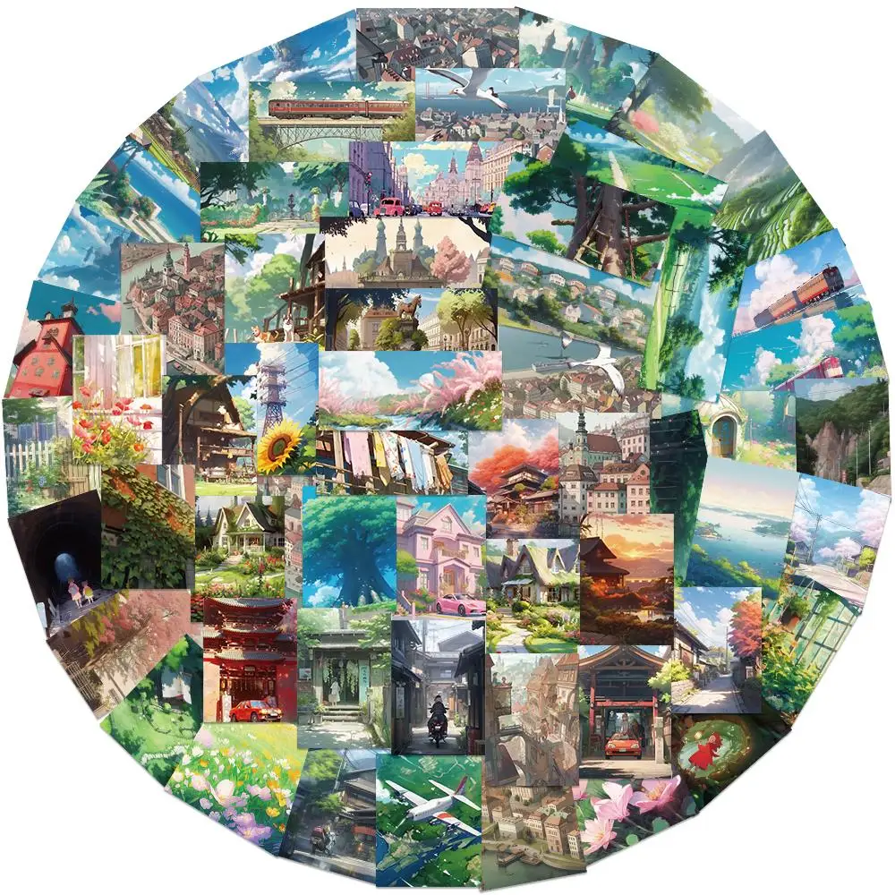 

10/60PCS Cartoon Outdoor Street View Landscape Stickers Anime Scenery DIY Car Skateboard Laptop Graffiti Sticker Decal Toy