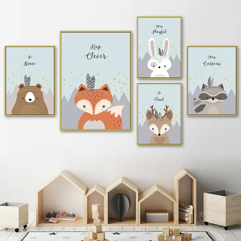 

Cute Fox Rabbit Bear Animals Canvas Painting Prints Modern Nursery Kids Baby Room Decorative Poster Home Decor Wall Art Picture