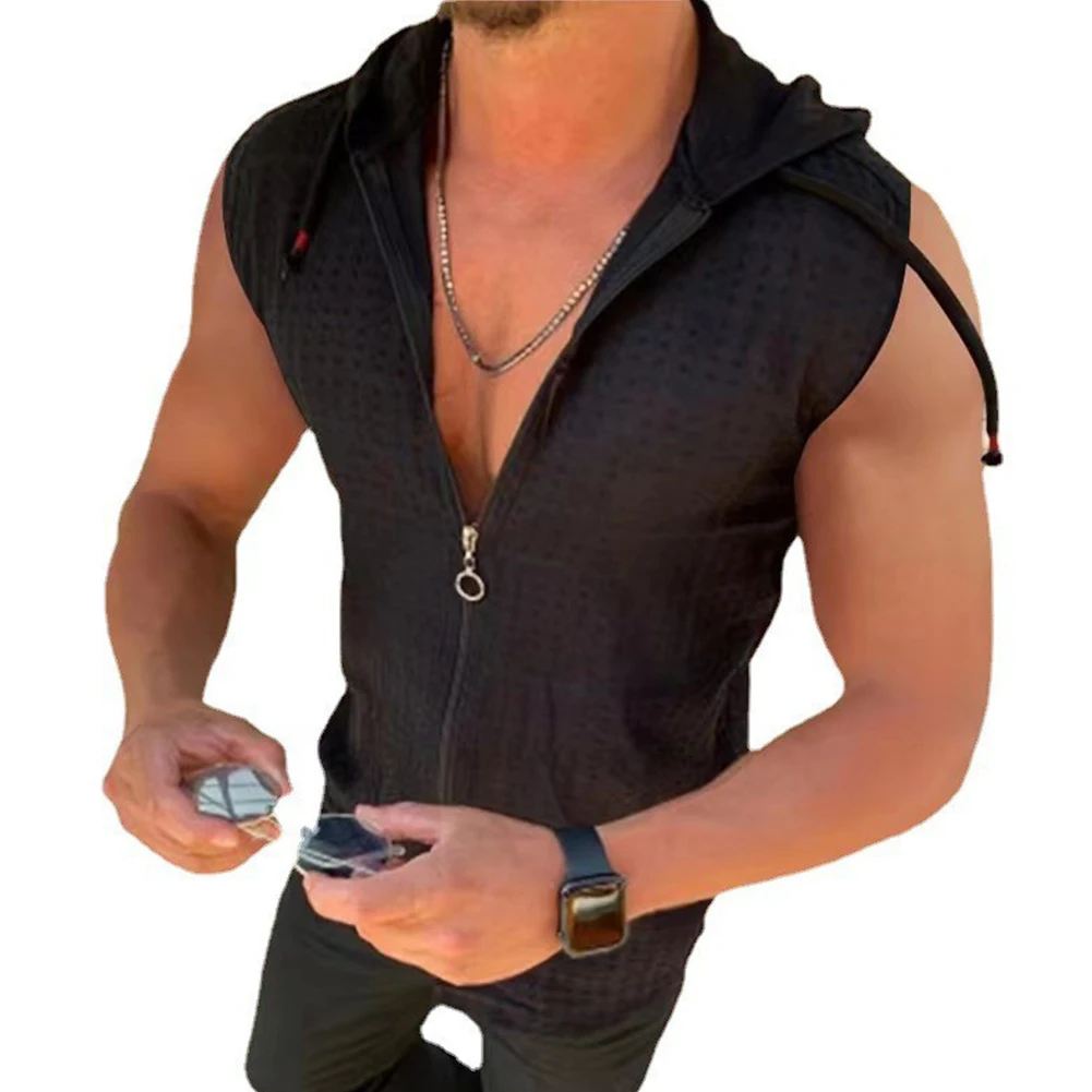 

Men Workout Hoodie Tank Tops Zip Sleeveless Vest Gym Fitness Bodybuilding Muscle Undershirts Summer Sweatshirts Male Jackets Top