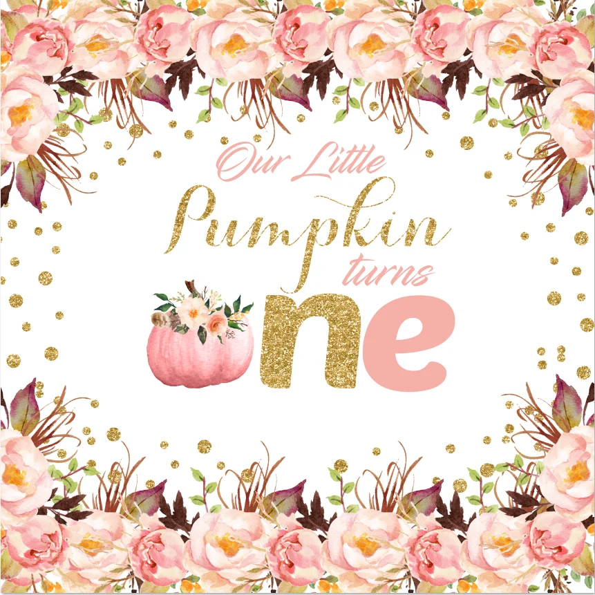 

8x8FT Personalized Floral Our Little Pumpkin Turns One Birthday Custom Photo Background Backdrop Seamless Vinyl 240cm x 240cm
