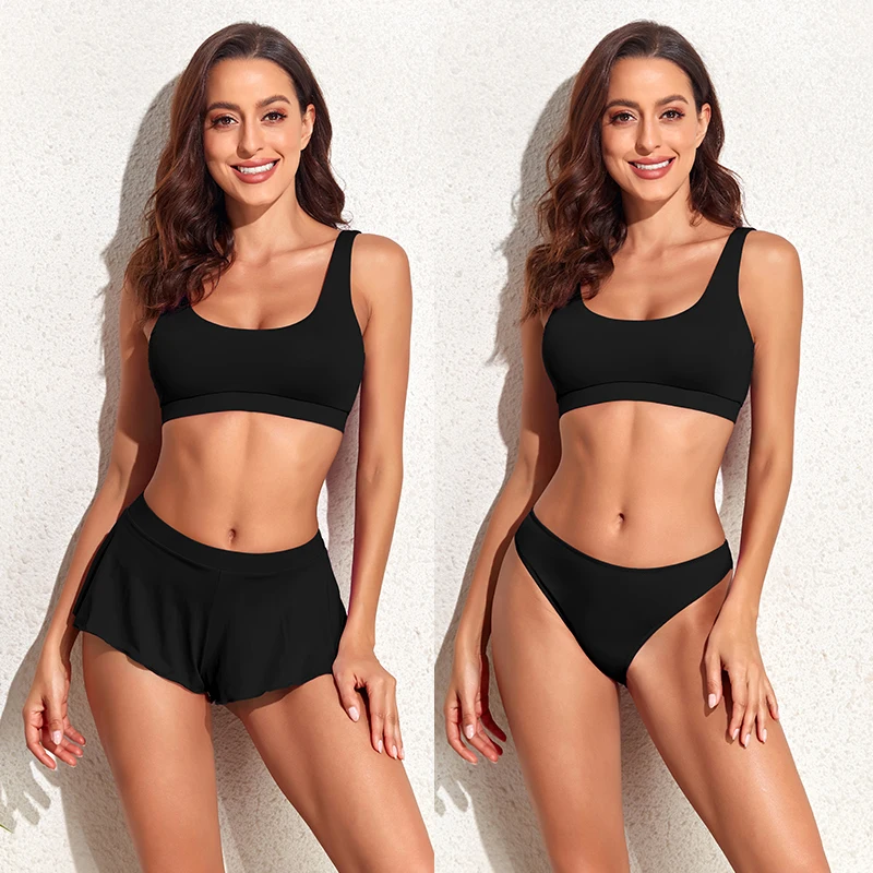 

Andzhelika Solid Tank Bikini 3 Piece Set Sport Swimsuit For Women Shorts and Bottoms 2023 Beach Bathing Suit Swimwear Biquini