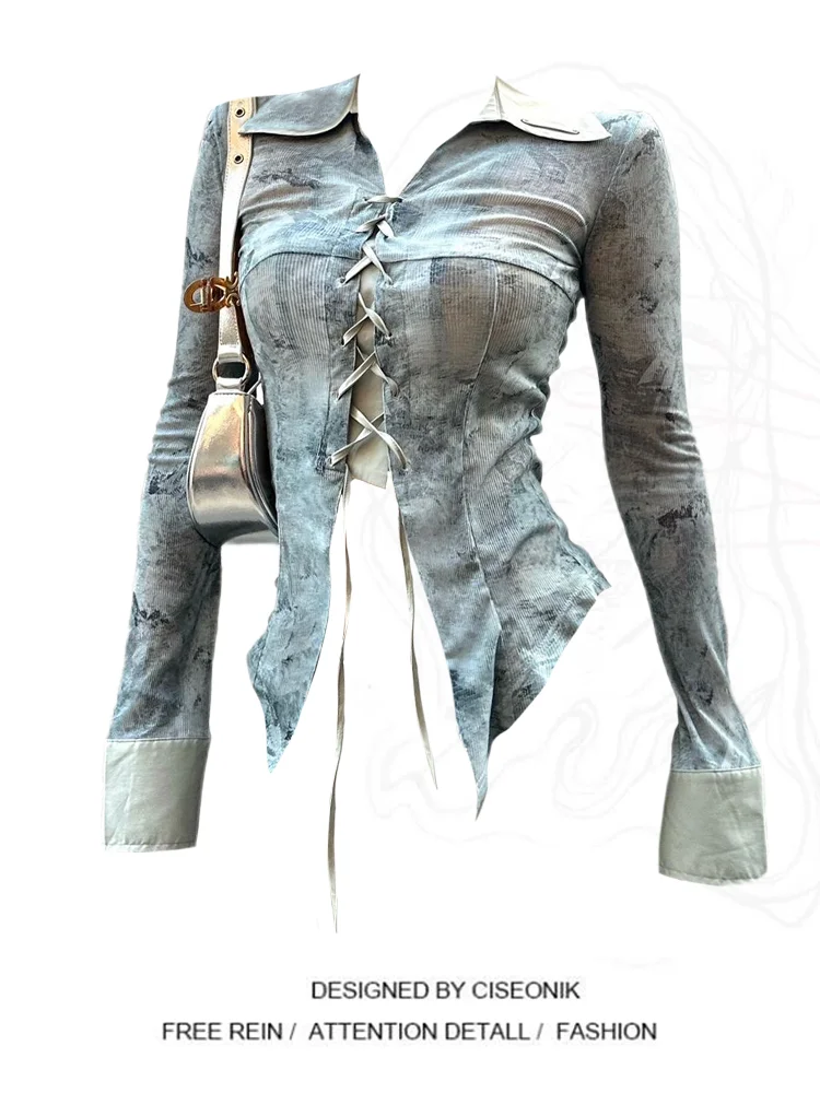 Женские рубашки и блузки с винтажным принтом в Корейском стиле Харадзюку