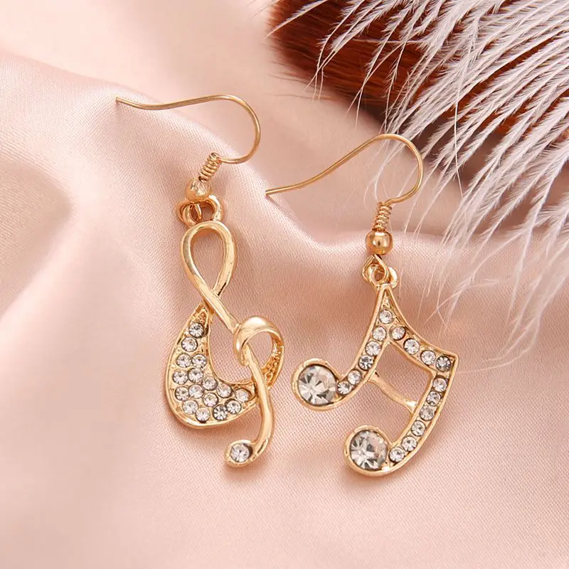 

Fashion Musical Element Women Drop Earrings Rhinestone Asymmetriy Musical Note Jewelry for Women Girl Party Wedding