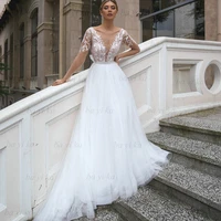 elegant wedding dress 2022 new with long sleeves boho lace appliques a line princess bride gown bayika vestido de novia illusion