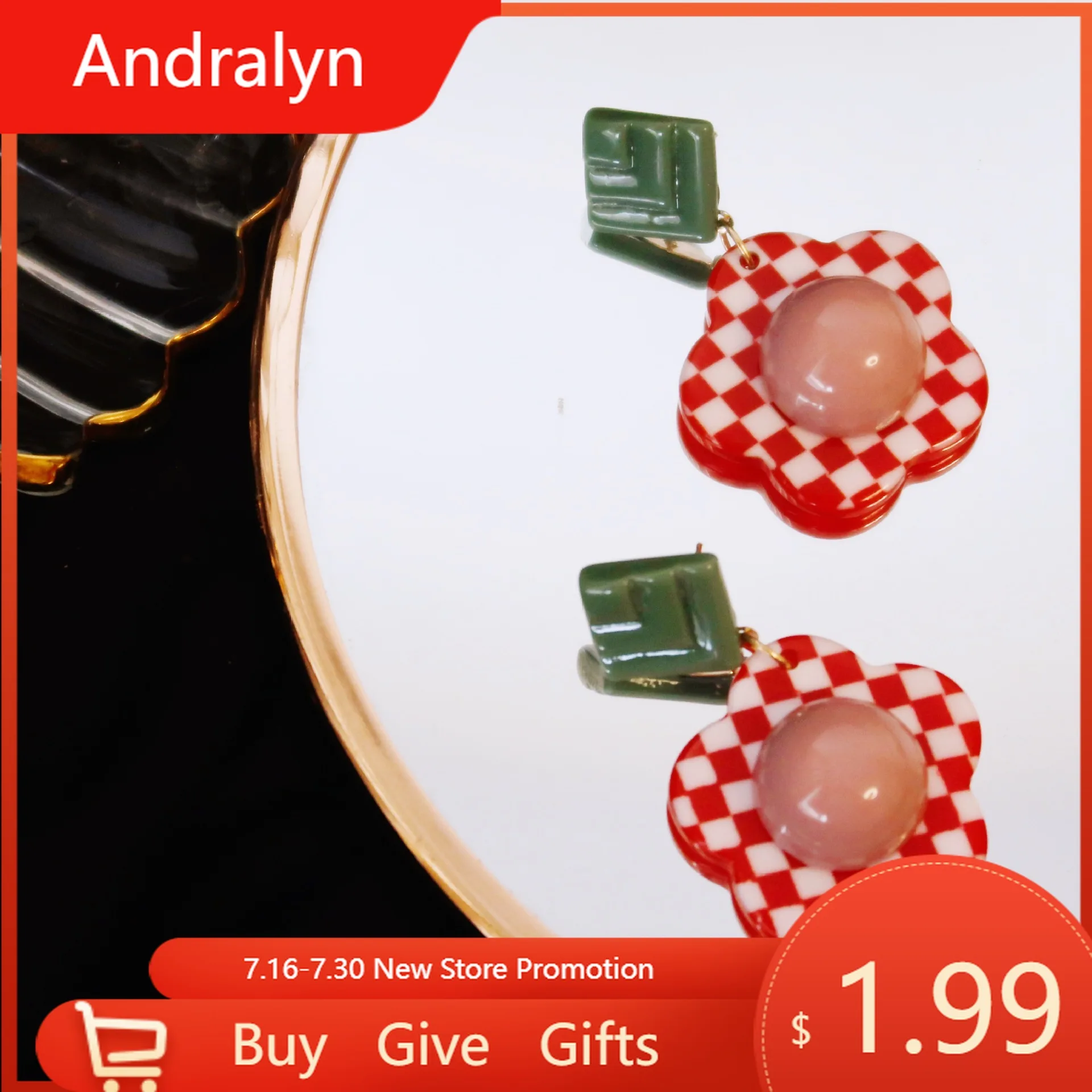 

925 Silver Pin Sweet Temperament Personality Acrylic Candy Collision Color Lattice Flower Earrings Vintage Ear Clip Earrings