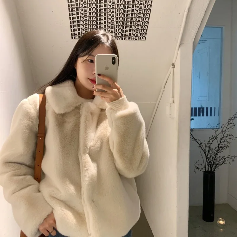 2022 Autumn Winter Faux Fur Coat Women Fashion Lapel Thick Warm Lady's Jackets Harajuku Party Teddy Outwear Coats white korean