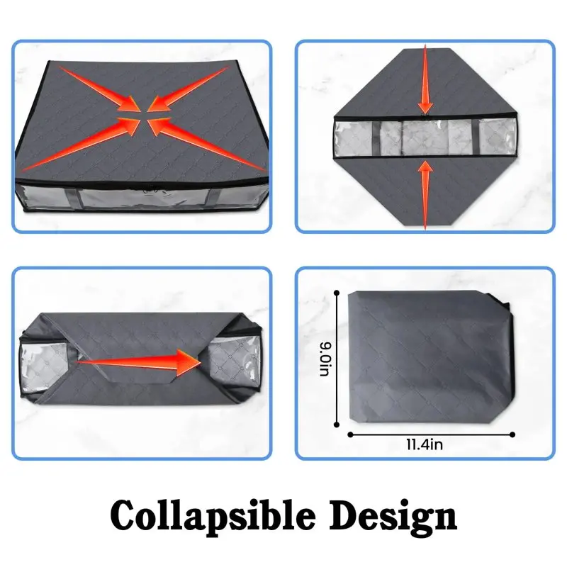 Underbed Clothes Storage Bags, 4 Pack 45L Underbed Storage Bag with Reinforced Handles, Large Capacity Breathable Non-woven Unde