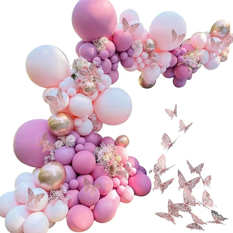 

Pink Rose Rose Golden Butterfly Fairy Balloon Baby Shower Birthday Party Arrangement Balloon Chain Decoration Supplies
