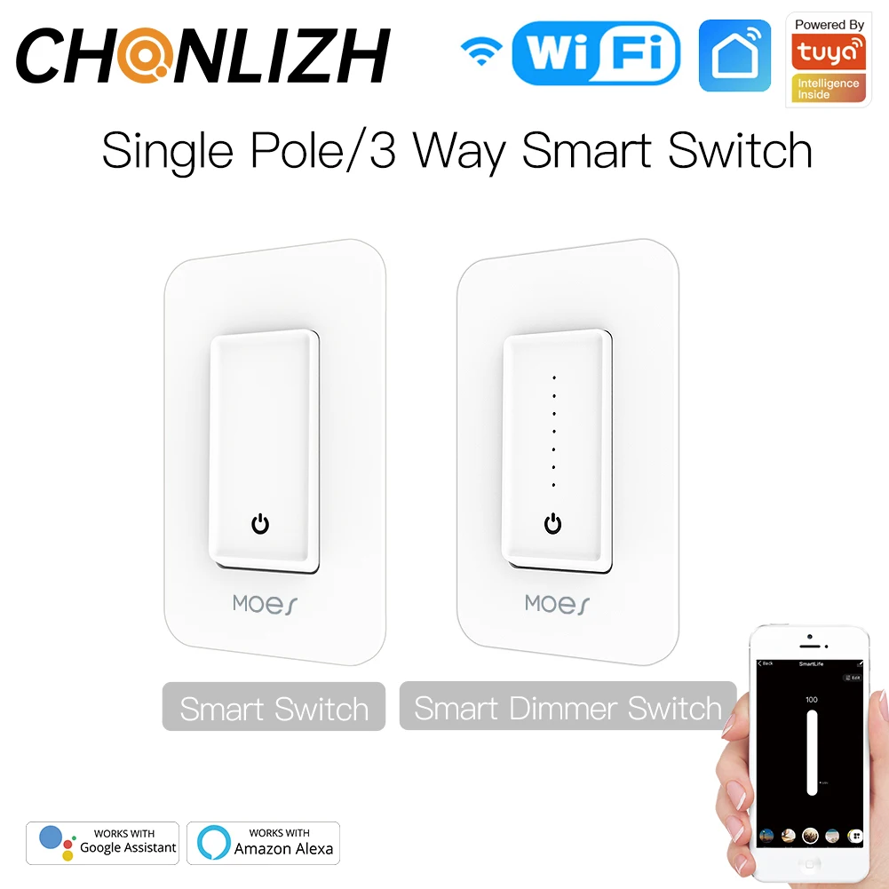 

CHONLIZH Tuya WiFi Smart Dimmer Light Switch Voice Control with Alexa Google Home Smart Life Phone App Control Single Pole 3 Way