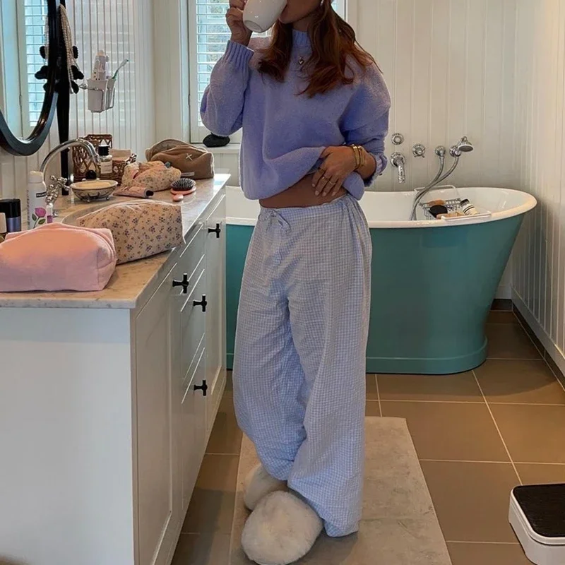 Женские брюки для отдыха с карманами пижамные штаны в стиле ретро удобные
