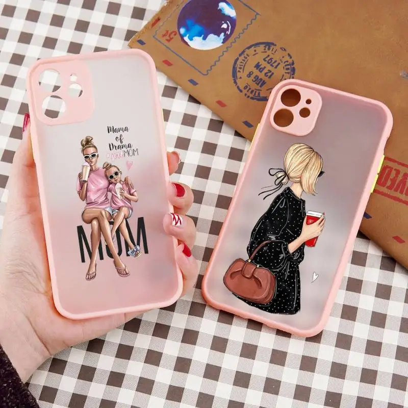 

Fashion Baby Mama Super Mom Girl Phone Case Pink Color Matte Transparent For iPhone 13 12 11 Pro Max Mini X XR XS 7 8 Plus