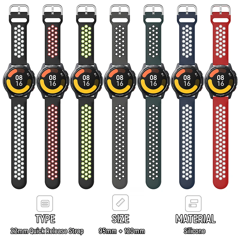 Силиконовый ремешок для Xiaomi Mi Watch S1 Active Global Ver. Умный Браслет разных цветов 22 мм