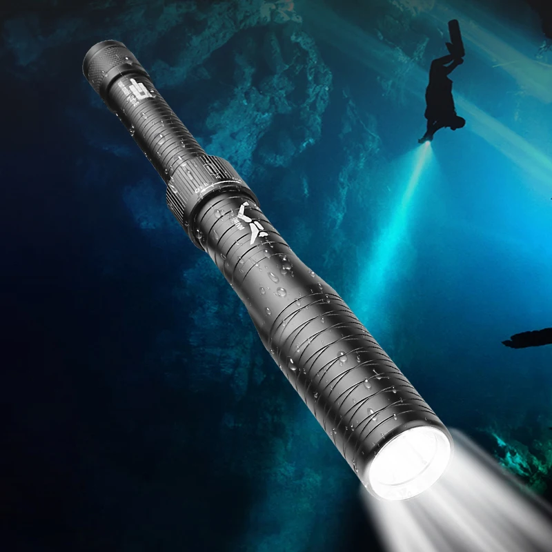 

LED Diving Flashlight Waterproof Diving Hand Lamp Torch With Safety Hammer For Outdoor Underwater Multifunction Light Camping
