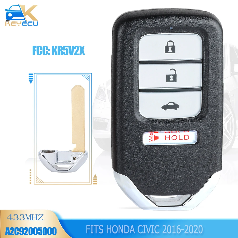 

KEYECU KR5V2X дистанционный ключ 433 МГц ID47 чип 4 кнопки Fob для 2016 2017 2018 2019 Honda Civic A2C92005000