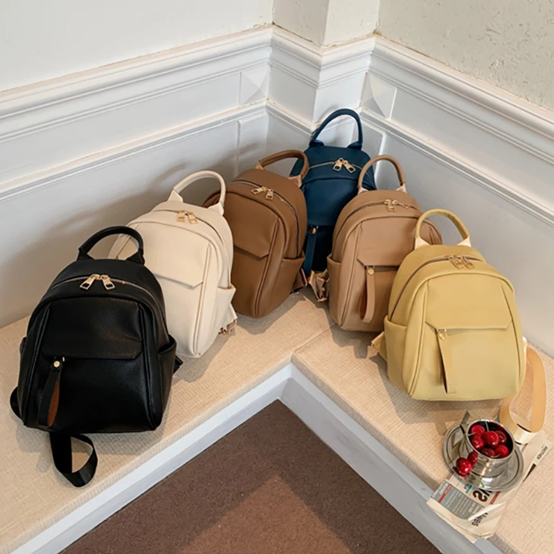 Women's Bag Solid Color Small Backpack PU Material Fashion Casual Bags High Quality Fashion Handbag For Girl Gift 2023 New