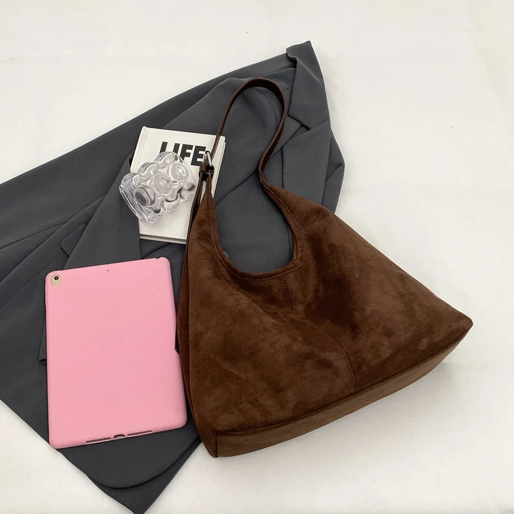 Винтажная женская сумка замшевая на плечо простая сумка-тоут большая