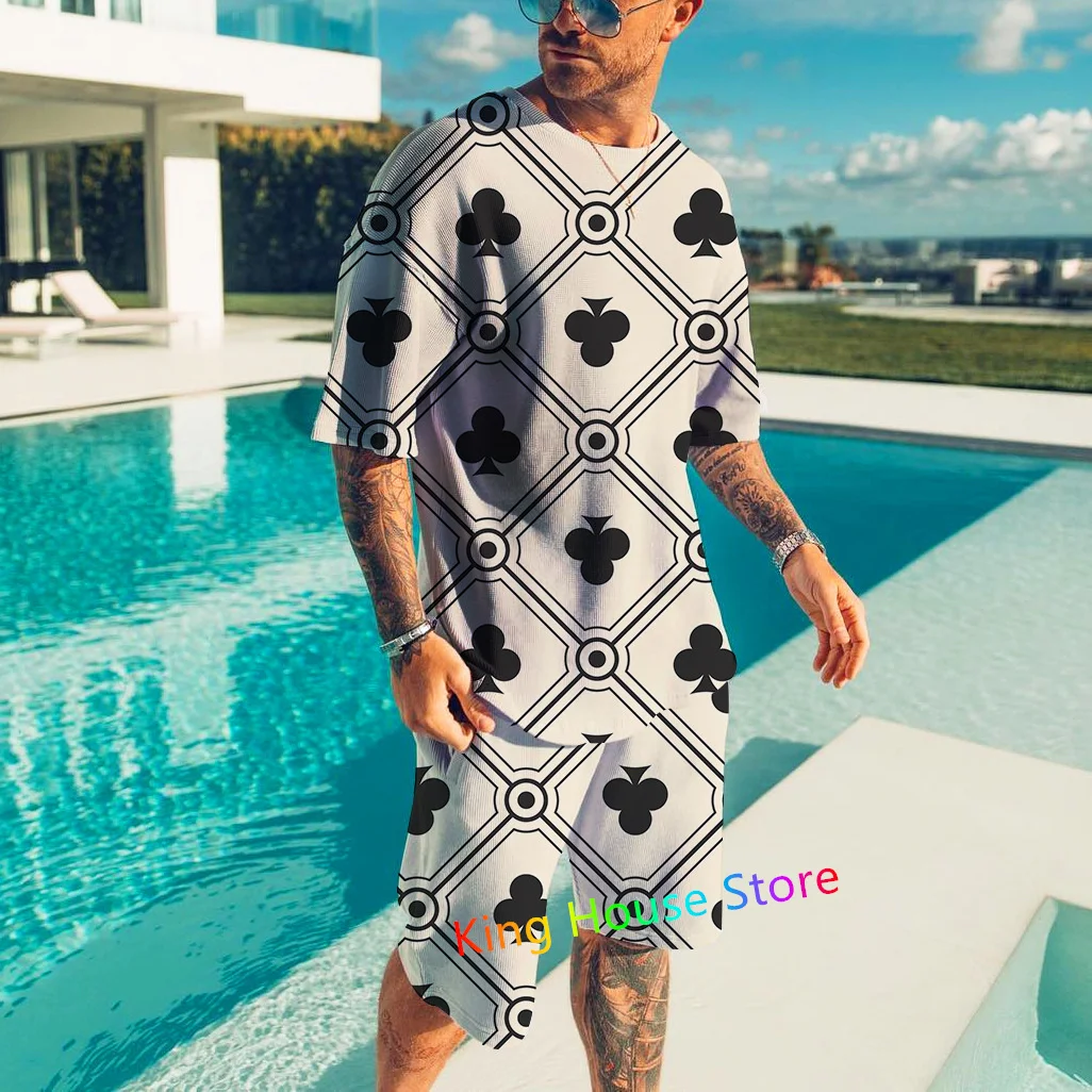 Men's Tracksuit Set New 3D Sportwear Fashion Poker Printed Short Sleeve Shorts 2 piece Tracksuit Male Clothing Suit Outfit Set